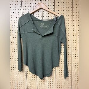 Aritzia Green Waffle Long Sleeve Top